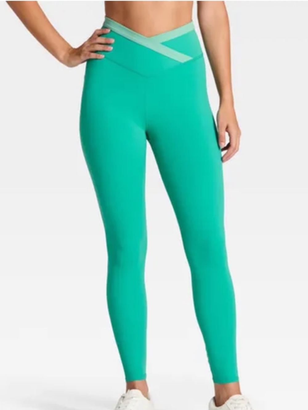 JoyLab Green High-Waist Active Leggings with Contrast Waistband